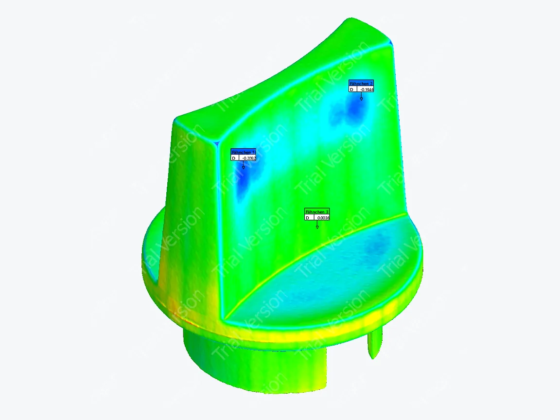 Soll-Ist-Vergleich in Falschfarben: Abweichungen eines Kunststoffbauteils vom CAD-Modell